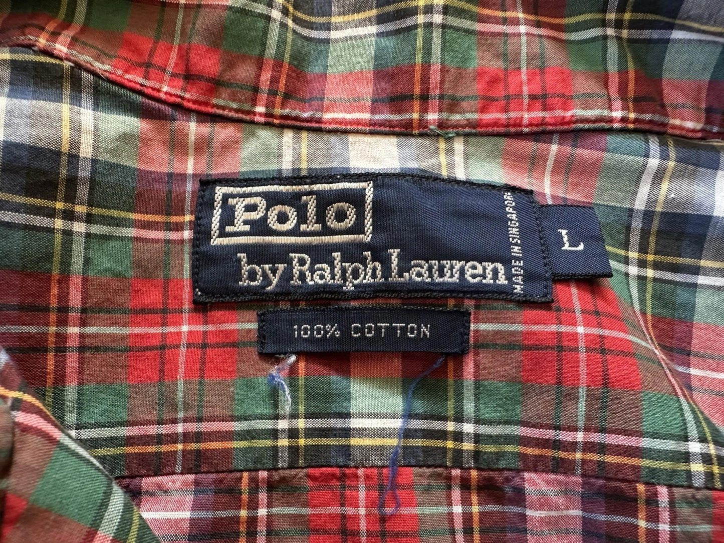vintage 90's POLO RALPH LAUREN plaid CAMP COLLAR size LARGE striaght hem