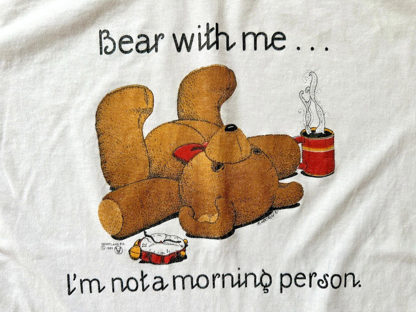 Vintage Bear With Me I’m Not A Morning Person T-Shirt Adult XL White 1990
