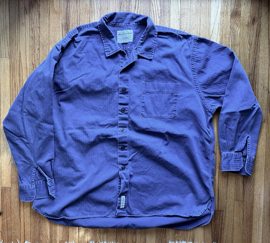vintage 90's Abercrombie & fitch WORK SHIRT XL blue herringbone COTTON rare NICE
