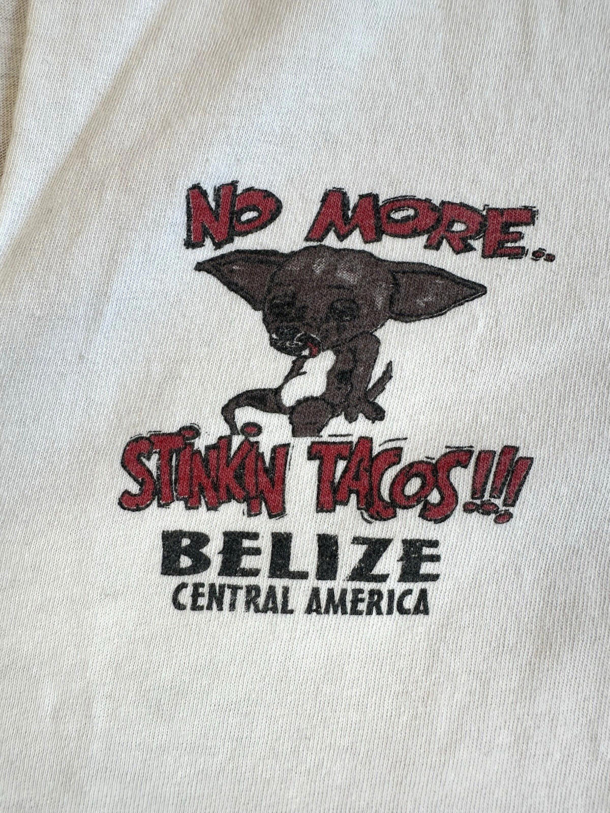 vintage BELIZE thrashed STINKY TACOS medium CUT COLLAR chihuahua SHREDDED