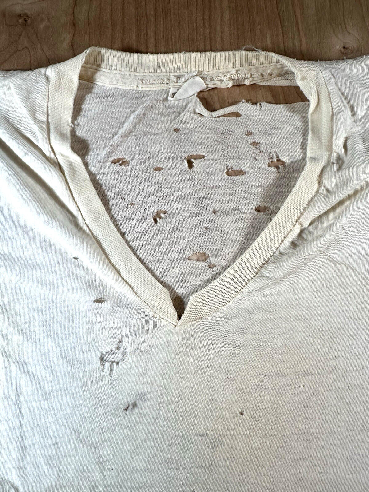 vintage 60's JOCKEY UNDERSHIRT v neck SHREDDED worn PATINA torn MEDIUM j2