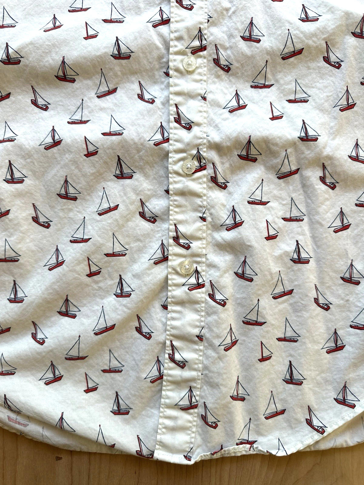 J CREW OXFORD sailboat print BUTTON UP off white XTRA small PREPPY
