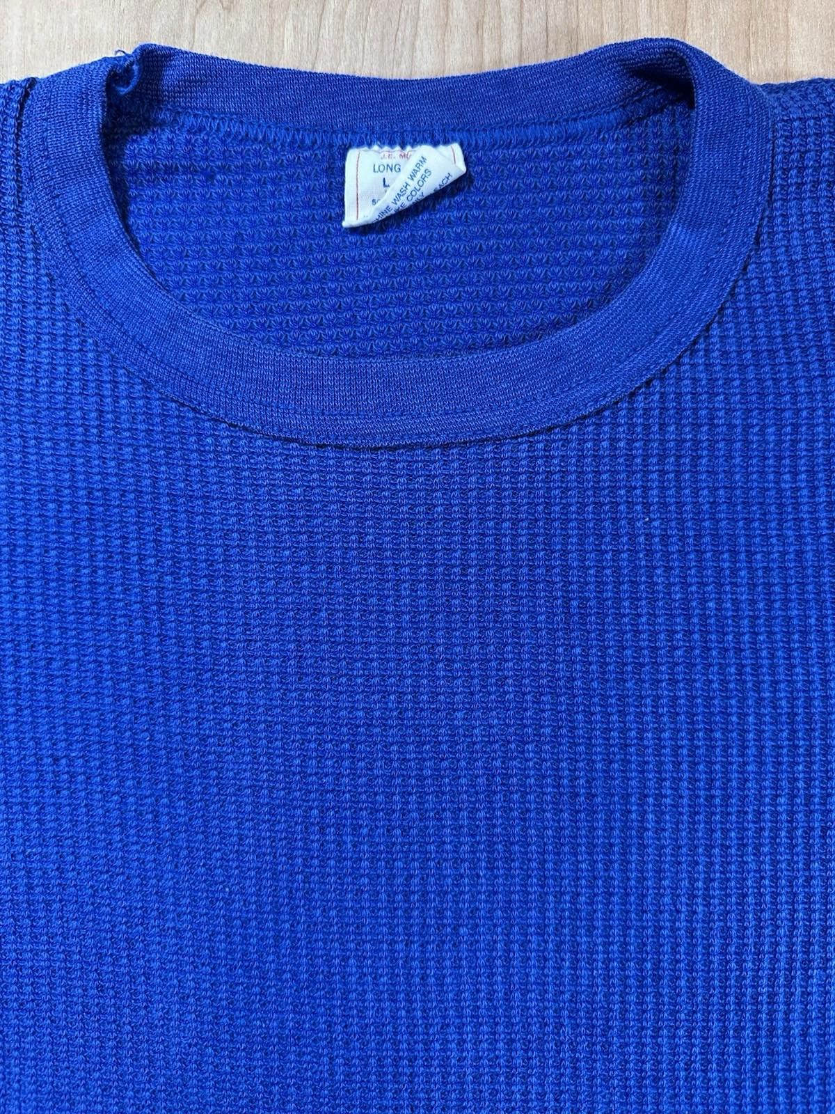 vintage 70's LONG JOHNS waffle top BLUE size LARGE super cool!