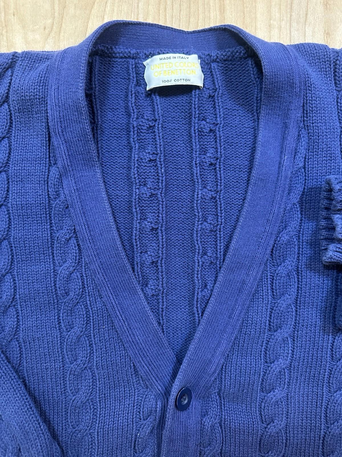 vintage 90's BENETTON cardigan STRANGER THINGS blue COTTON cable knit ITALY prep