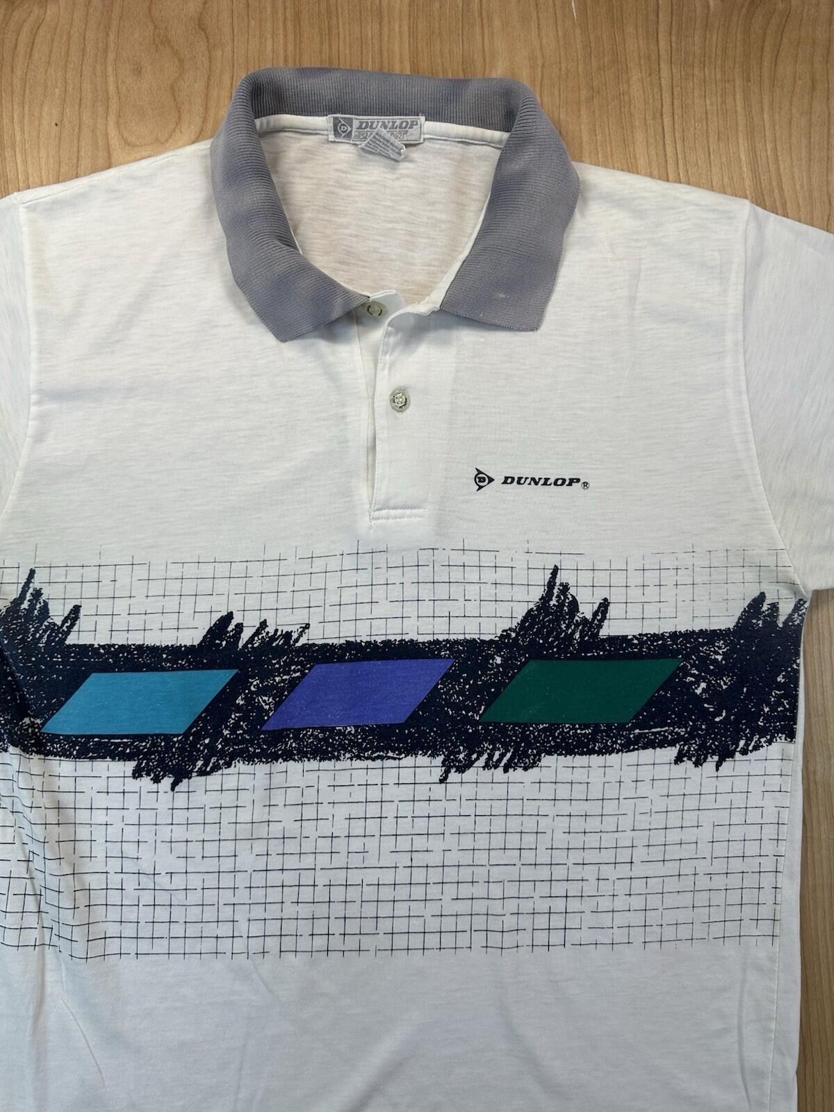 vintage 90's DUNLOP super faded POLO geometric design MEDIUM teal PURPLE preppy