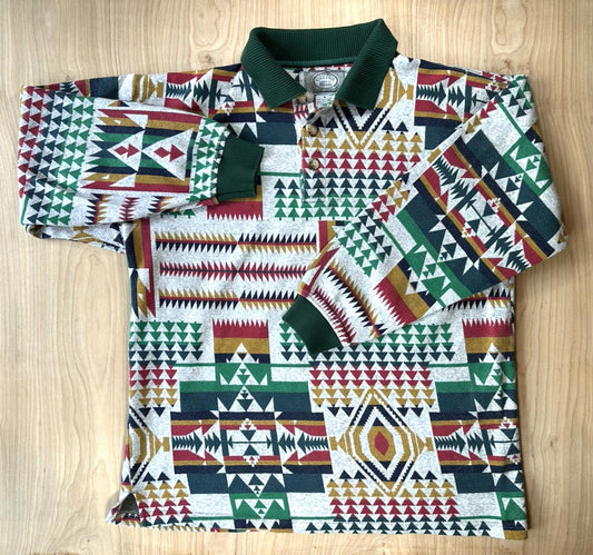 vintage 90's COTTON MILLS RUGBY southwestern NATIVE AMERICAN design AZTEC