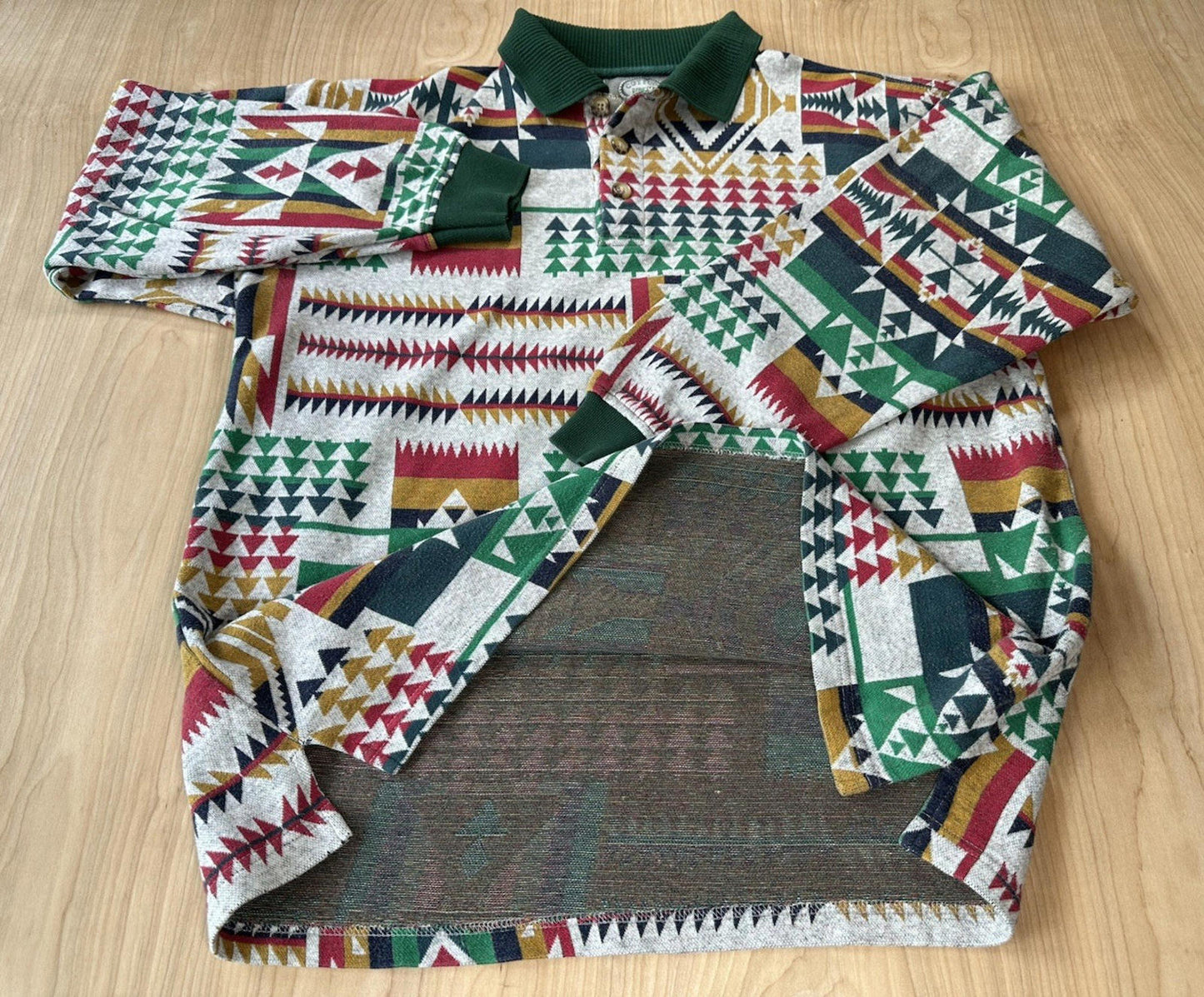 vintage 90's COTTON MILLS RUGBY southwestern NATIVE AMERICAN design AZTEC