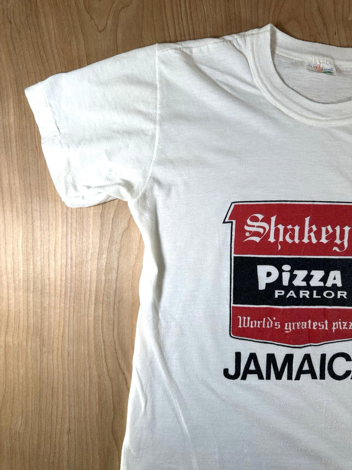 vintage 1970's SHAKEY'S PIZZA JAMAICA t shirt SUN ISLAND single stitch AMAZING