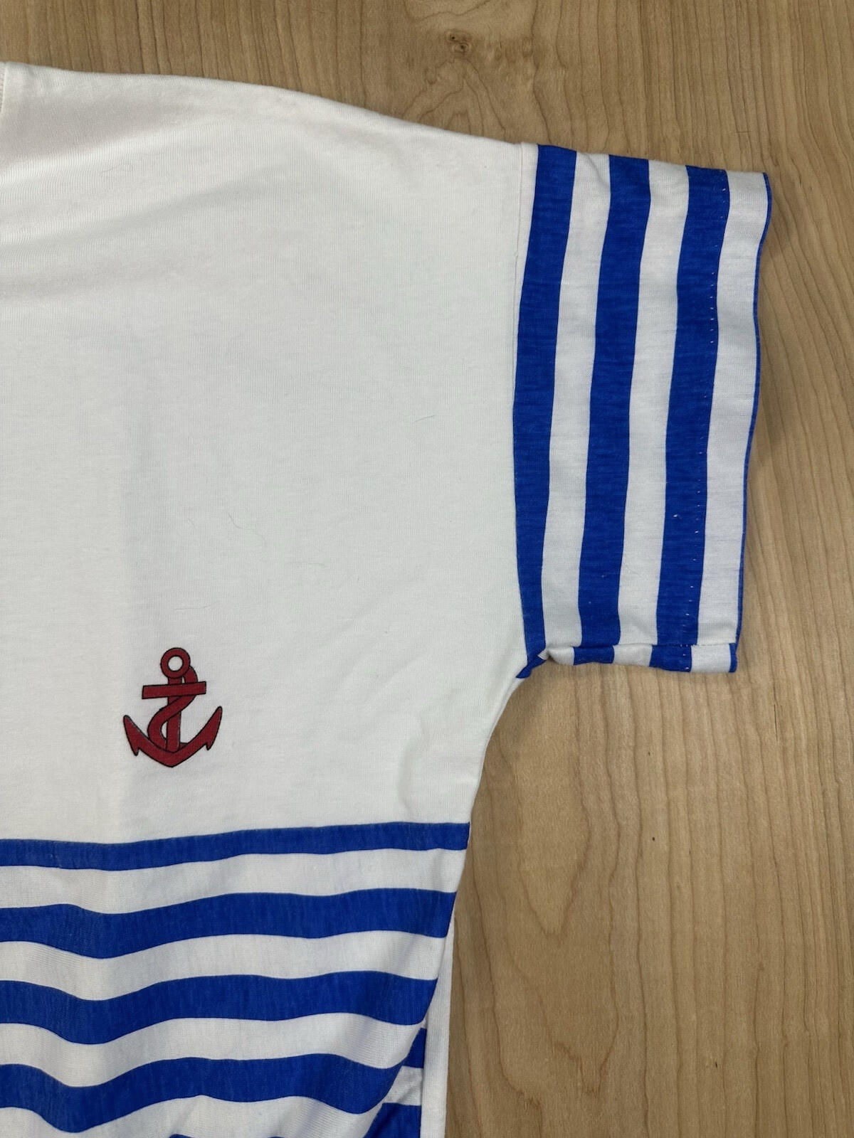vintage 80's BOOTH BAY short sleeve SAILOR girl STRIPE anchor TOP large CUTE