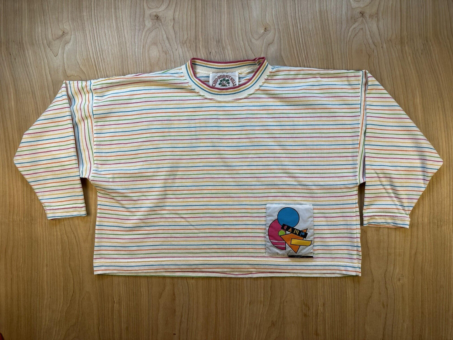 vintage 80's CAMP BEVERLY HILLS crop top applique NEW WAVE striped VALLEY GIRL