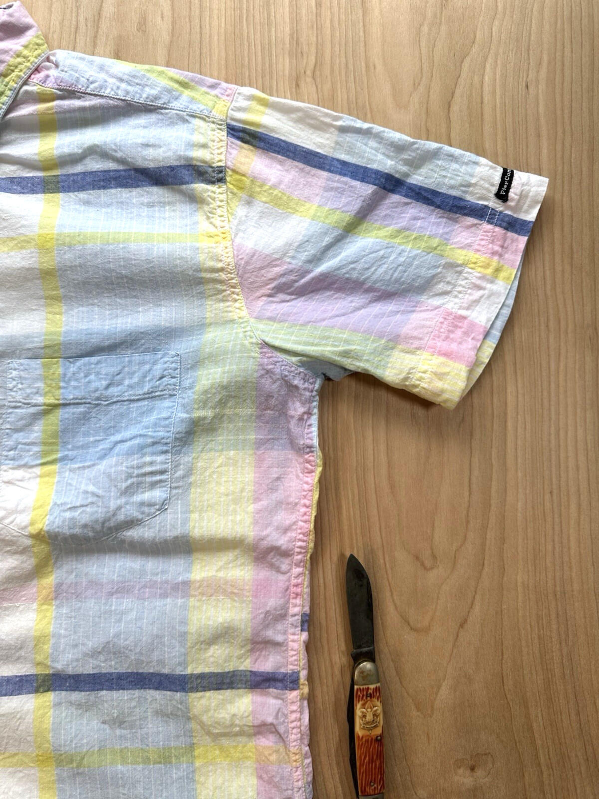 vintage 80's-90's SUMMER PLAID button up SHORT SLEEVE collar MADRAS preppy