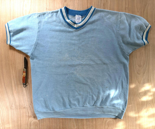 vintage 60's CRESLIN ringer SHORT SLEEVE SWEATSHIRT large FADED shredded PATINA