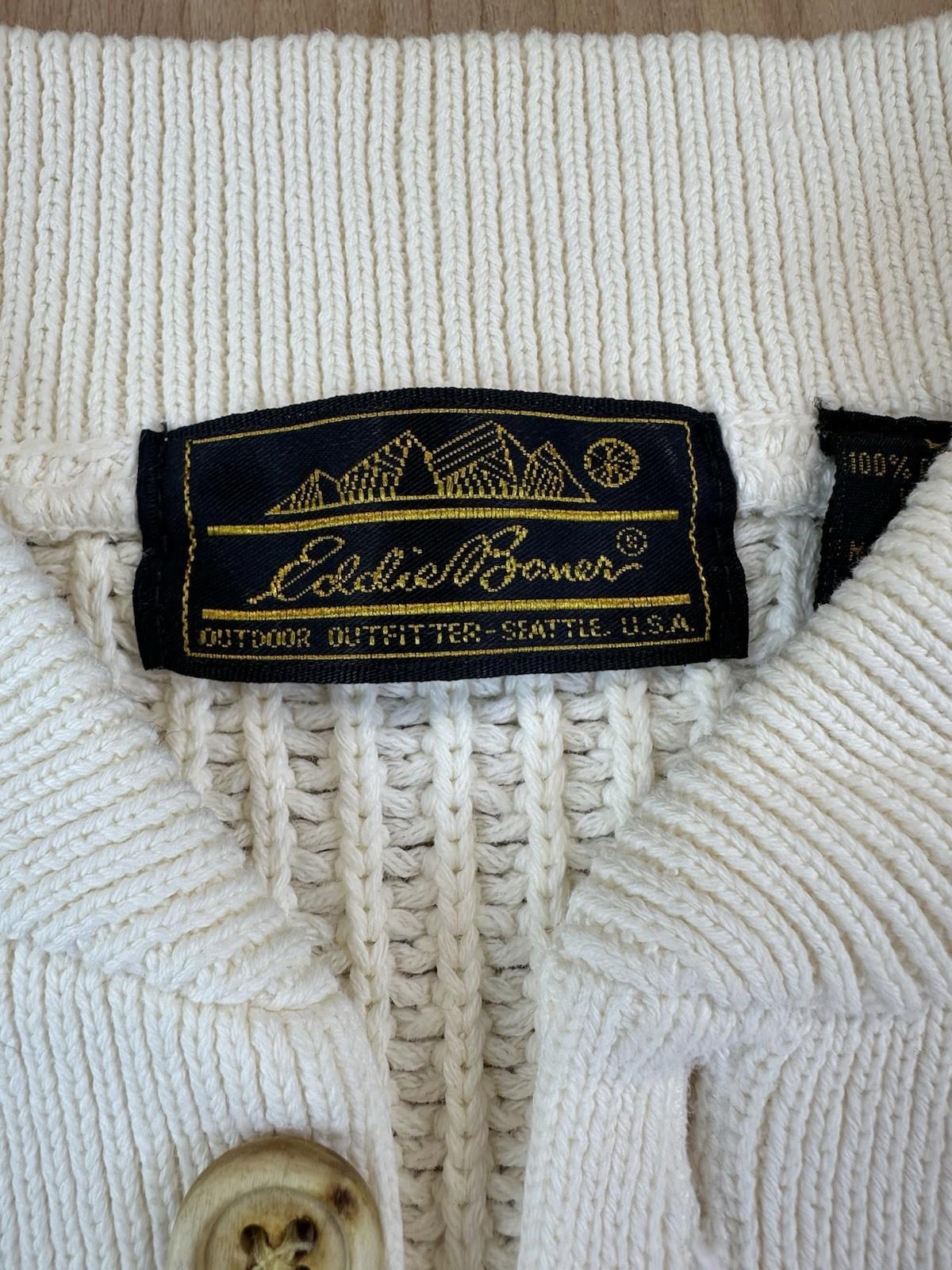 vintage 80's EDDIE BAUER henly SWEATER ribbed LARGE cotton FISHERMAN preppy
