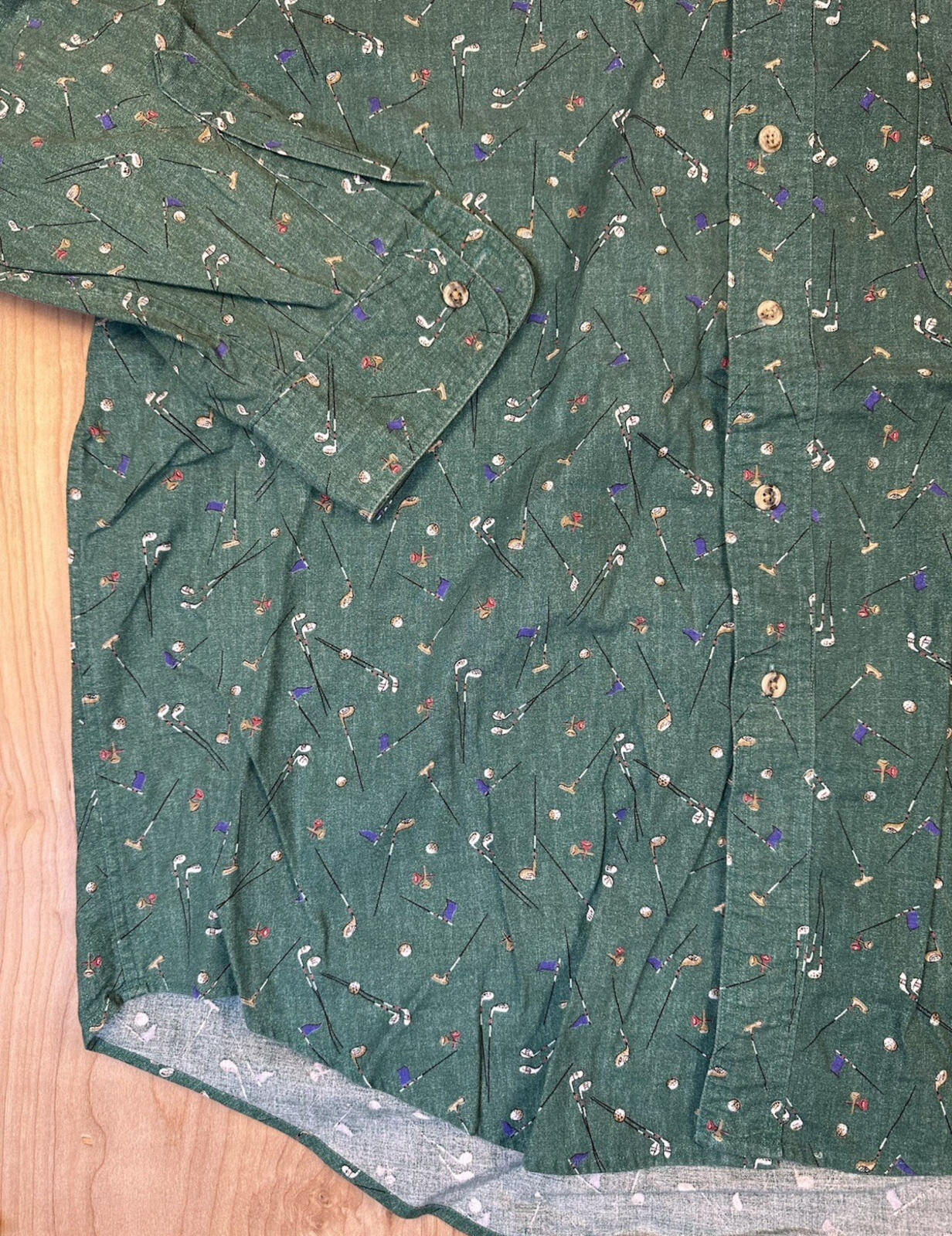 vintage 90's CHAPS RALPH LAUREN button down ALL OVER GOLF PRINT cotton XL green