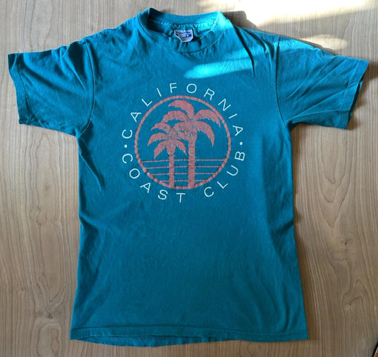 vintage 80's CALIFORNIA COAST CLUB t shirt TEAL & PINK single stitch BEEFY T op