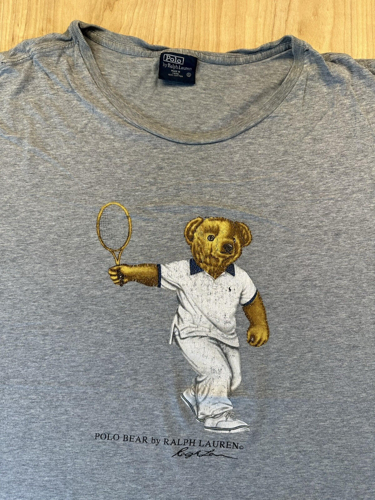 vintage 90's POLO TEADY BEAR tennis T SHIRT xtra large RALPH LAUREN