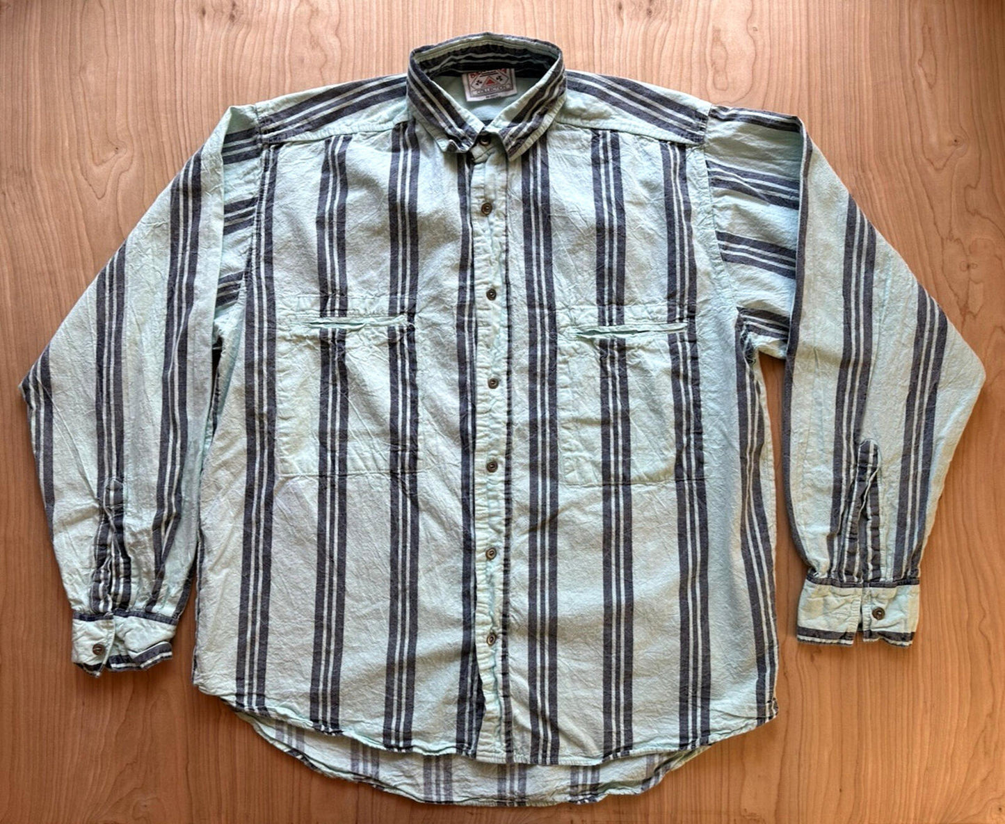 vintage SANTANA COLLECTION western BUTTON UP teal stripe LONG SLEEVE medium