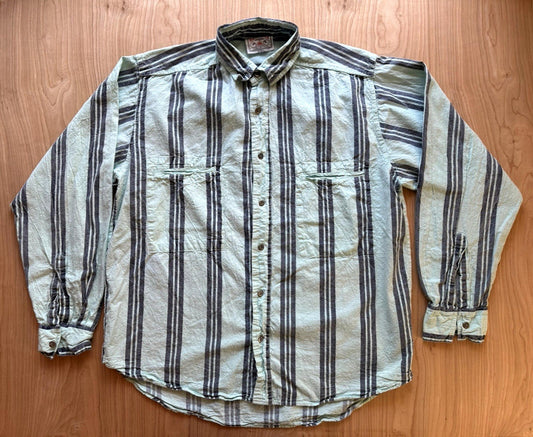 vintage SANTANA COLLECTION western BUTTON UP teal stripe LONG SLEEVE medium