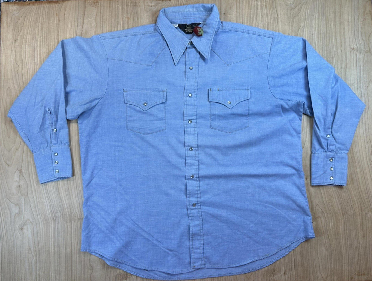 vintage 70's SEARS western wear 2XL pearl snap CHAMBRAY cowboy shirt