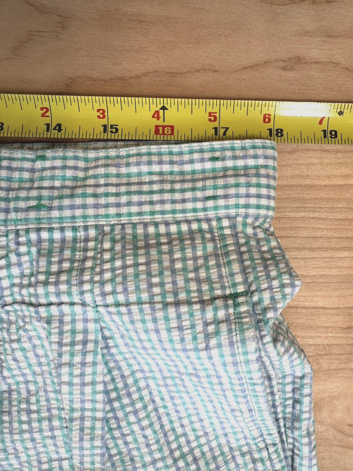 vintage 80's IZOD pleated SHORTS green and blue GINGHAM seersucker PREPPY