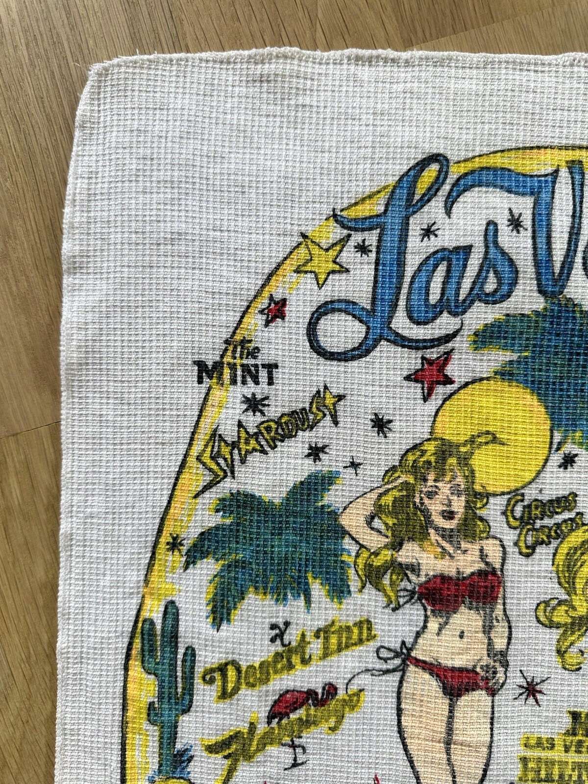 vintage LAS VEGAS tea towel CASINO gambling bar SINATRA rat pack E.F. CLEMENTS
