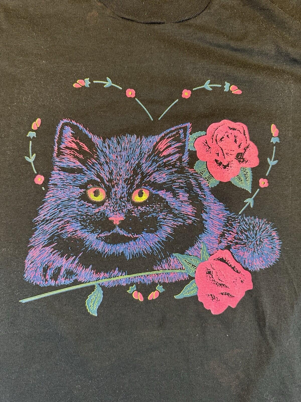 vintage 80's CAT T SHIRT psychedelic COLOR WAY screen stars SINGLE STITCH kitty