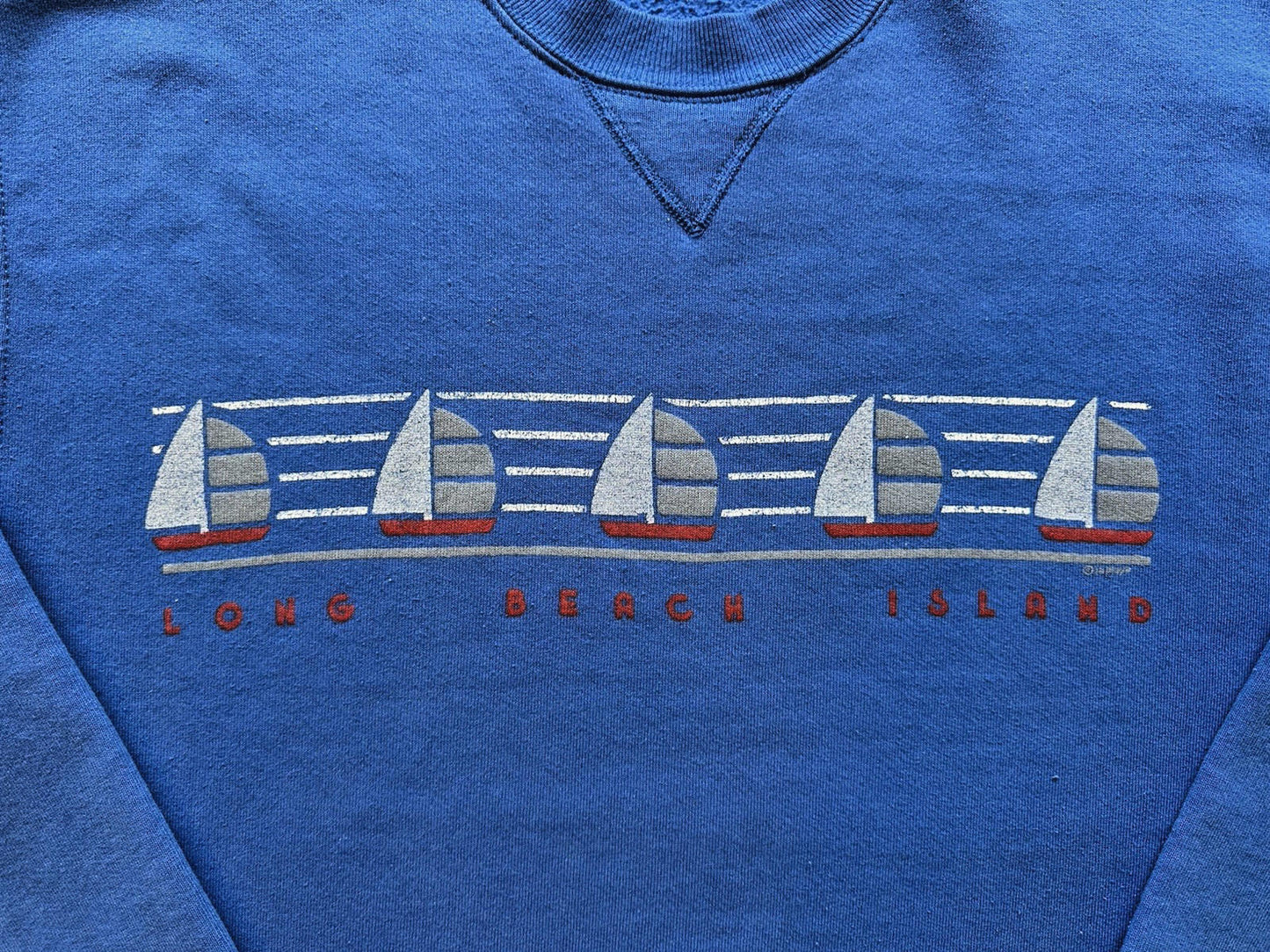 vintage 80's LONG BEACH ISLAND sweatshirt RUSSELL ATHLETIC usa made LARGE blue
