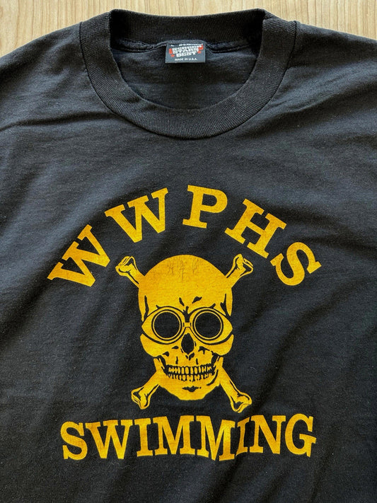 1988 black long sleeve SCREEN STARS swimming champs SKULL NJ size L high school