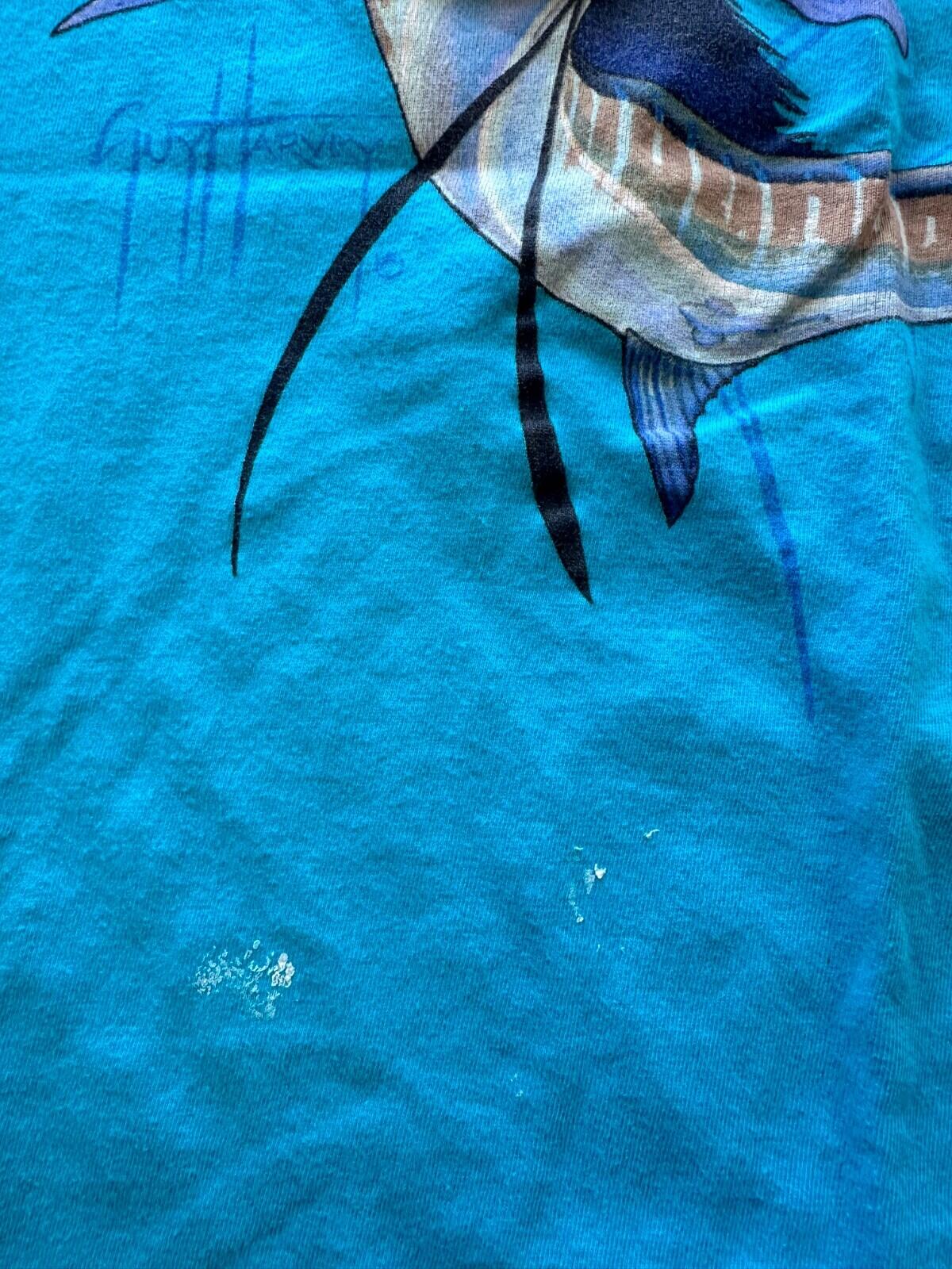 Guy Harvey T shirt medium sword fish paint splattered fitted style sport fishing