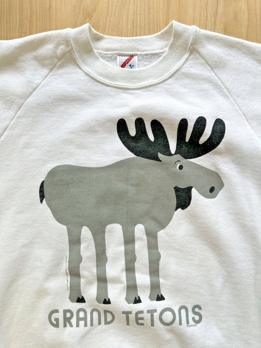 1980's vintage GRAND TETONS national park SWEATSHIRT white MEDIUM moose usa
