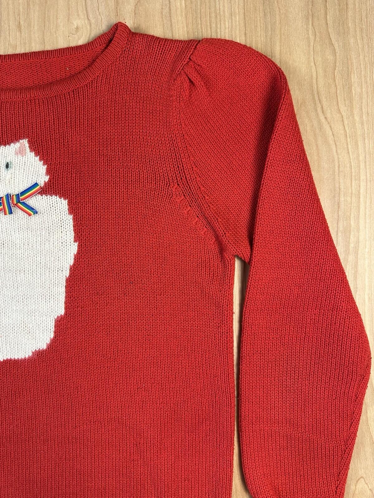 vintage 1980's CAT SWEATER handmade PUFFY SLEEVE red WHITE KITTY valley girl WOW