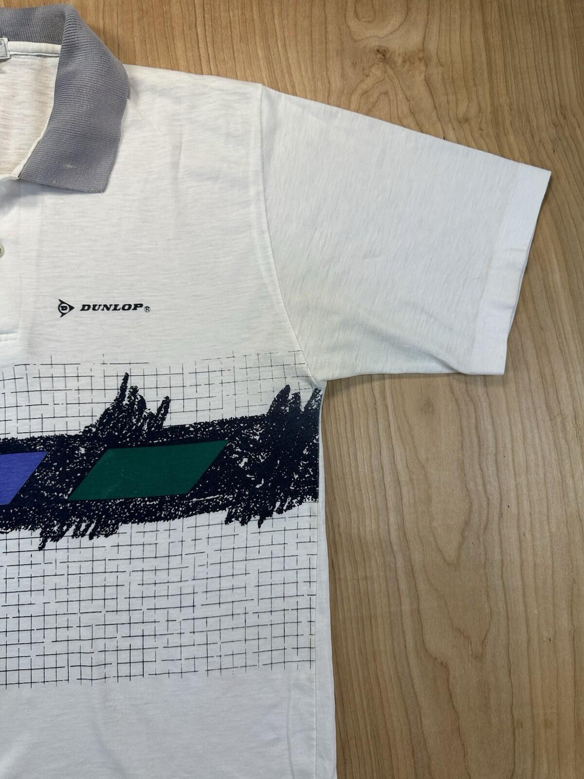 vintage 90's DUNLOP super faded POLO geometric design MEDIUM teal PURPLE preppy