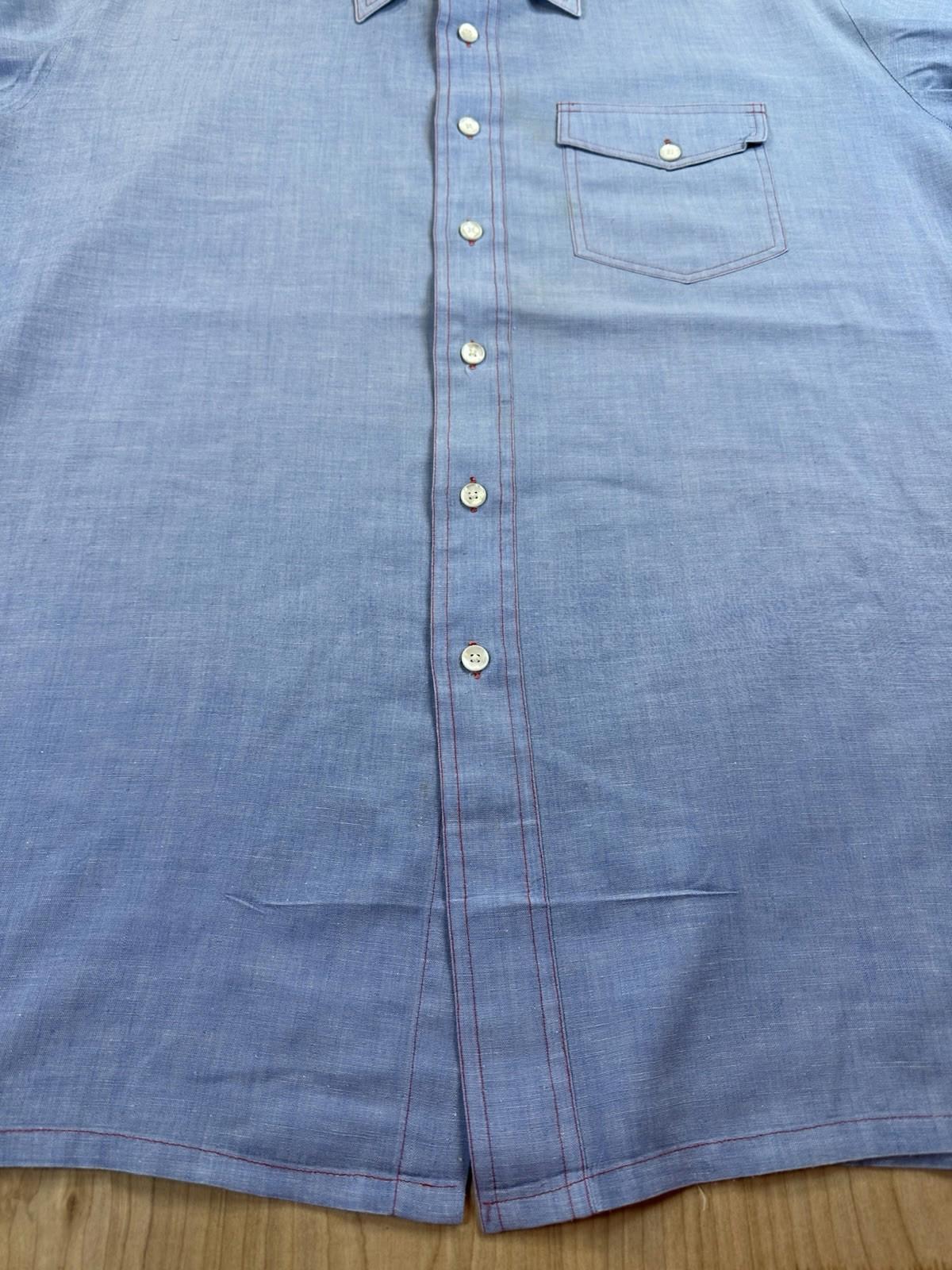 vintage 70's CHAMBRAY king size label BIG & TALL contrast red stitching TRUCKER