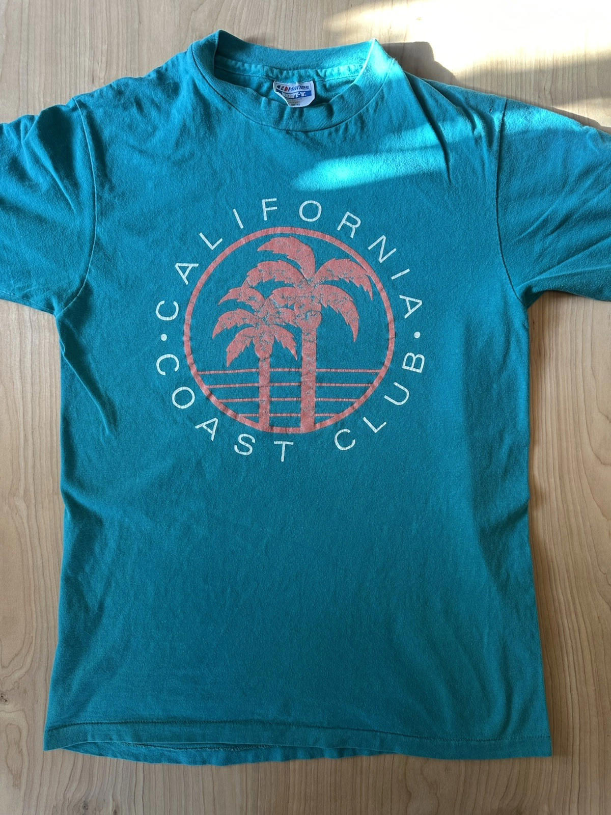 vintage 80's CALIFORNIA COAST CLUB t shirt TEAL & PINK single stitch BEEFY T op