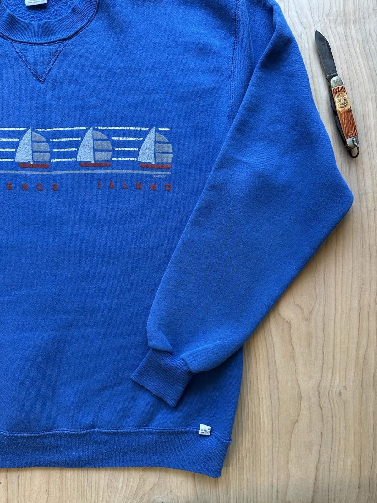 vintage 80's LONG BEACH ISLAND sweatshirt RUSSELL ATHLETIC usa made LARGE blue