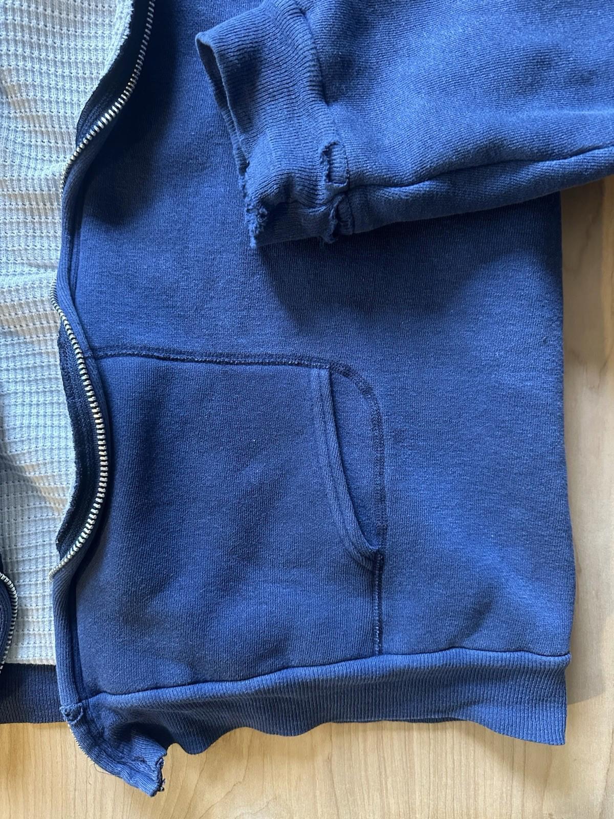 vintage 70's WAFFLE lined DBL HOODED zip up SWEATSHIRT shredded YKK ZIP faded