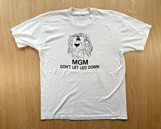 vintage 80's MGM dont let leo down T SHIRT single stitch LION L/XL white cartoon