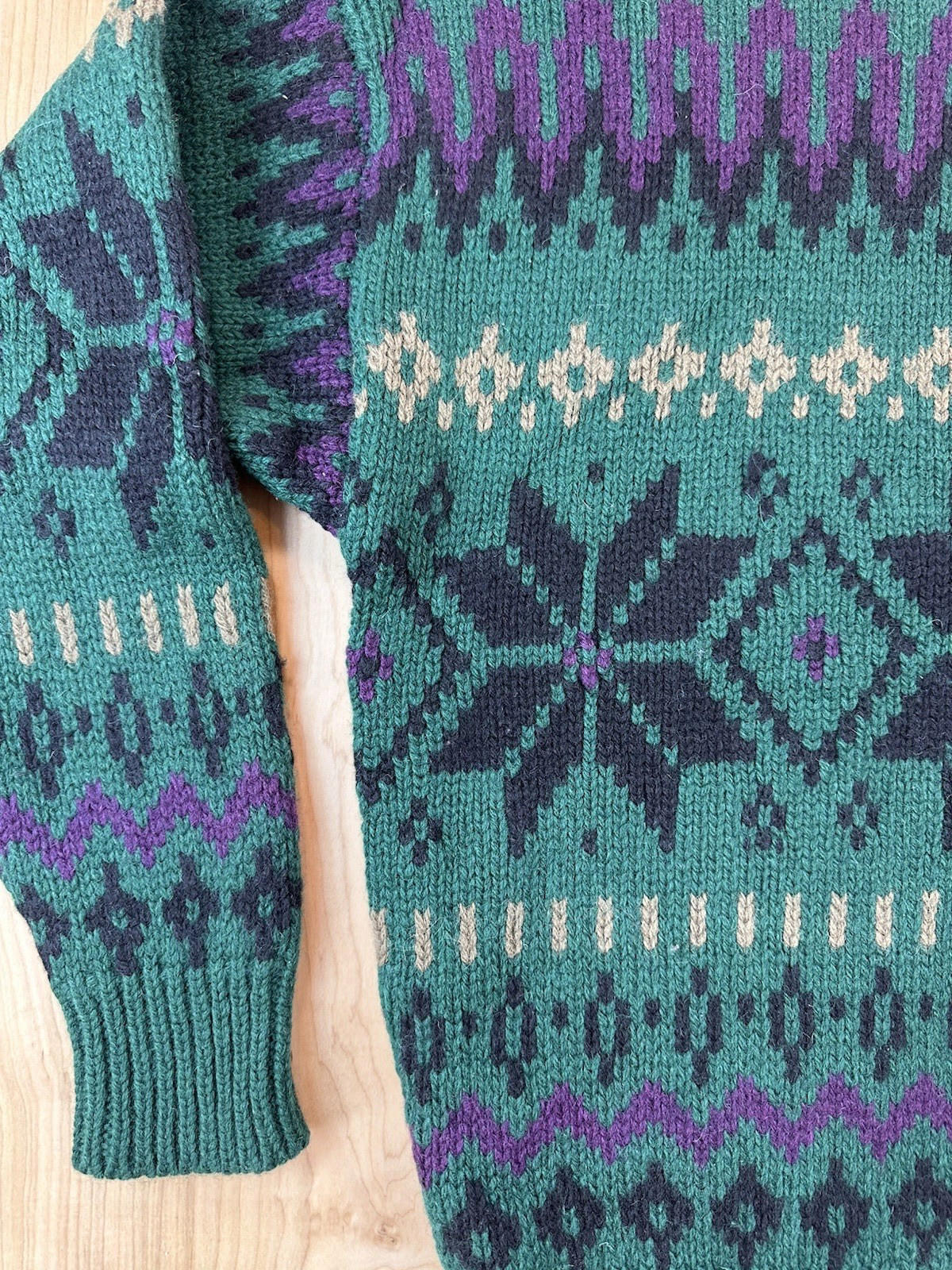 vintage 80's GAP 100% wool NORDIC SWEATER large GREEN purple PREPPY