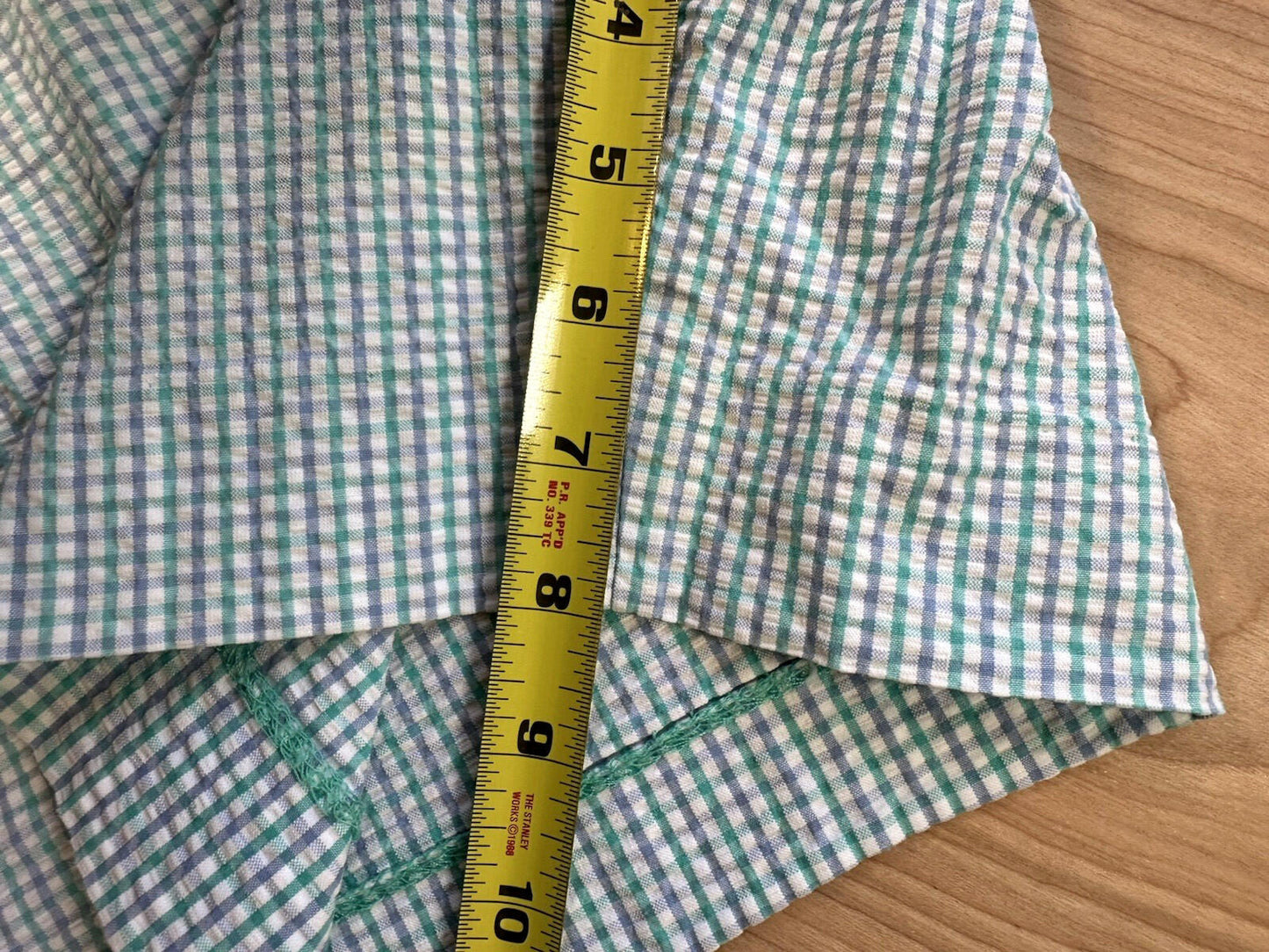 vintage 80's IZOD pleated SHORTS green and blue GINGHAM seersucker PREPPY