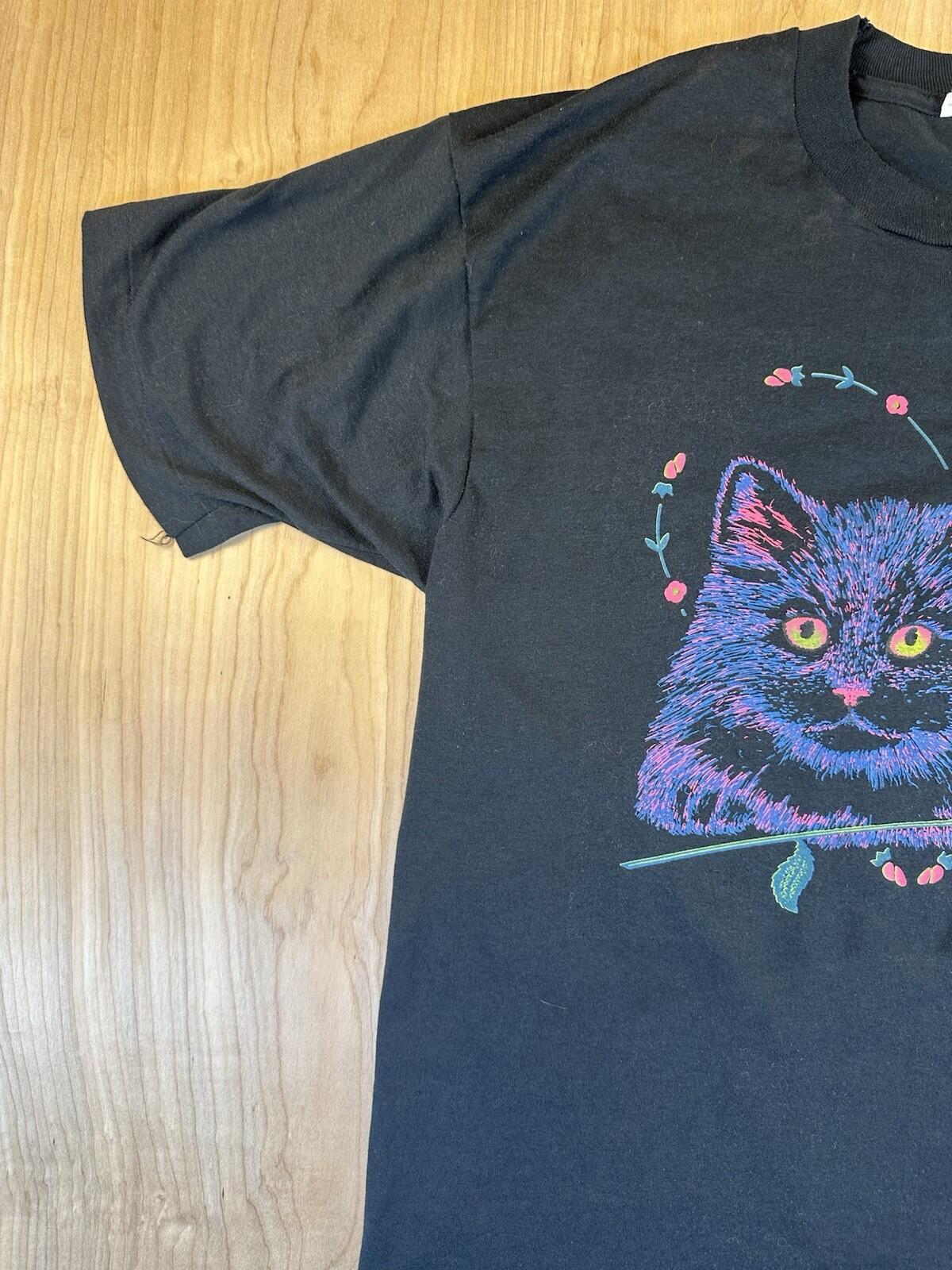 vintage 80's CAT T SHIRT psychedelic COLOR WAY screen stars SINGLE STITCH kitty