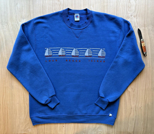 vintage 80's LONG BEACH ISLAND sweatshirt RUSSELL ATHLETIC usa made LARGE blue