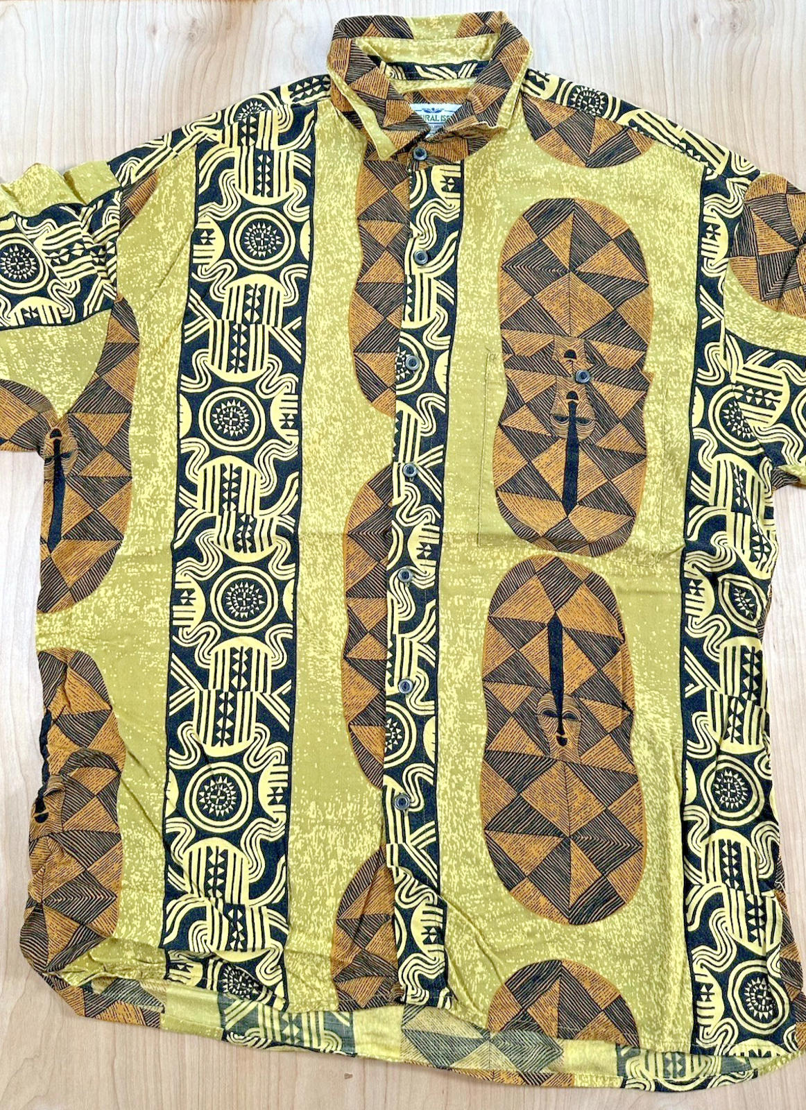 vintage TIKI SHIRT button up HAWAIIAN exotica MEDIUM natural issue by FELDINI