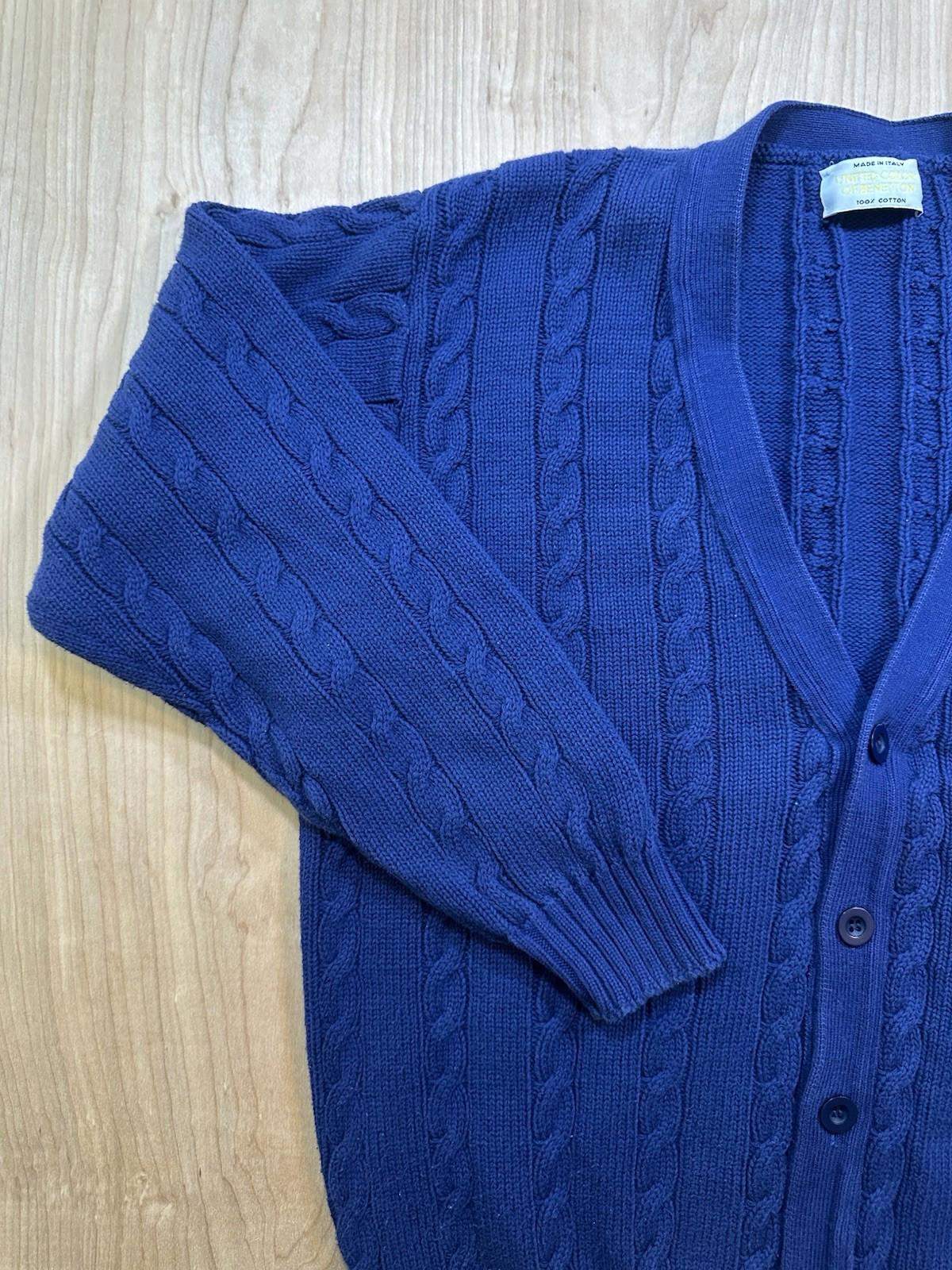 vintage 90's BENETTON cardigan STRANGER THINGS blue COTTON cable knit ITALY prep