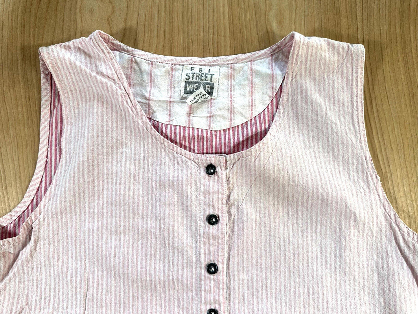 vintage 80's WOMENS sleevless PINK STRIPED pullover COTTON new wave STREET WEAR