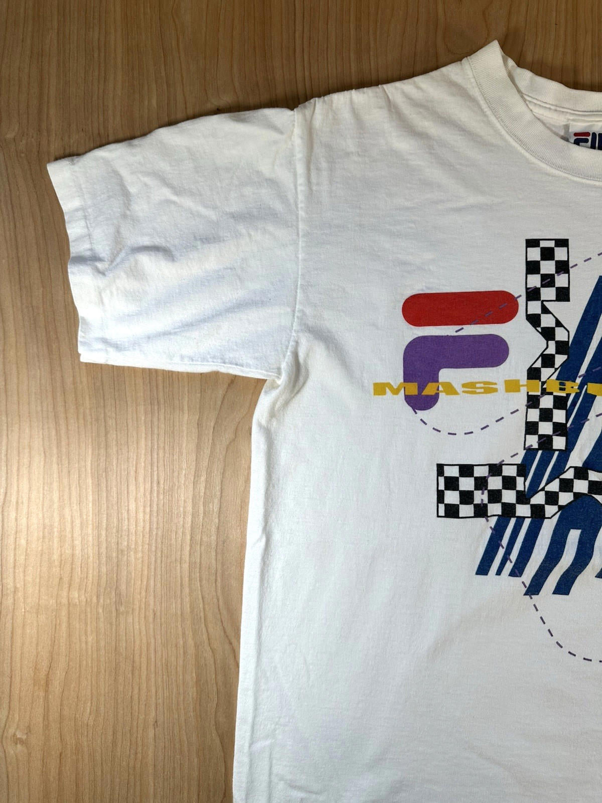 vintage 90's FILA MASHBURN t shirt LARGE white TORN rad BASKETBALL sneakers