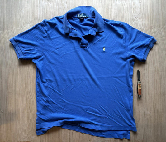 vintage 90's POLO shirt RALPH LAUREN sky blue WORN faded BROKEN IN frayed SOFT