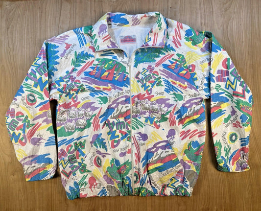 VINTAGE 80'S T&SKI all over print WINDBREAKER kiwi NEW ZEALAND colorful ZIP UP
