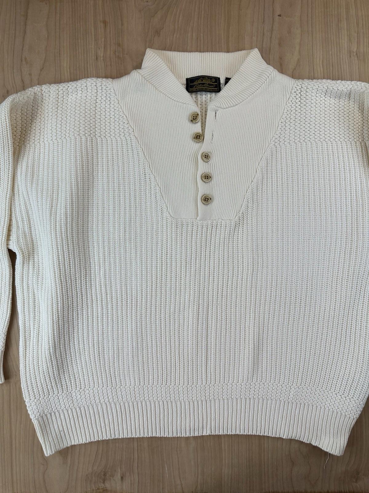 vintage 80's EDDIE BAUER henly SWEATER ribbed LARGE cotton FISHERMAN preppy
