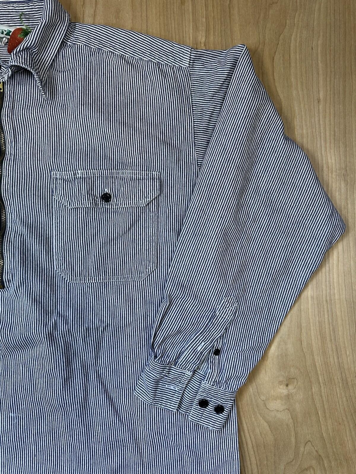 vintag 80's KEY hickory stripe logger workshirt COTTON large ZIP UP WORKWEAR