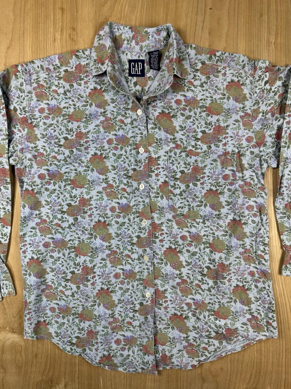 vintage 80's GAP floral blouse BUTTON DOWN cotton SMALL pocket PREPPY country